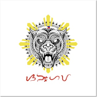 Tribal line Art Tiger / Philippine Flag Sun / Baybayin word Sanghaya (Dignity) Posters and Art